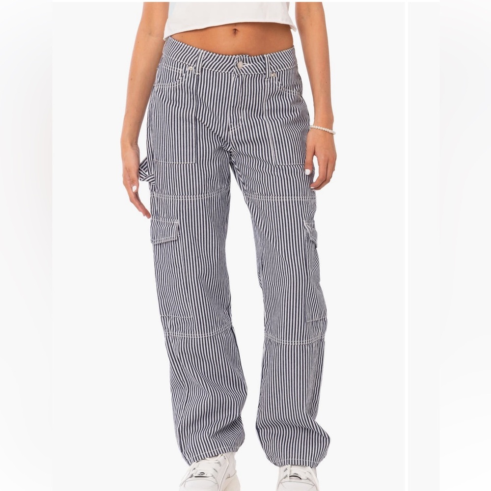 Edikted stripe navy cargo pants Like new size xs penn state game Michigan Yale